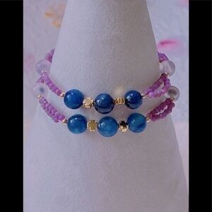 - Blue Kyanite & & Pink Sugar Agate Lepidolite Bracelet